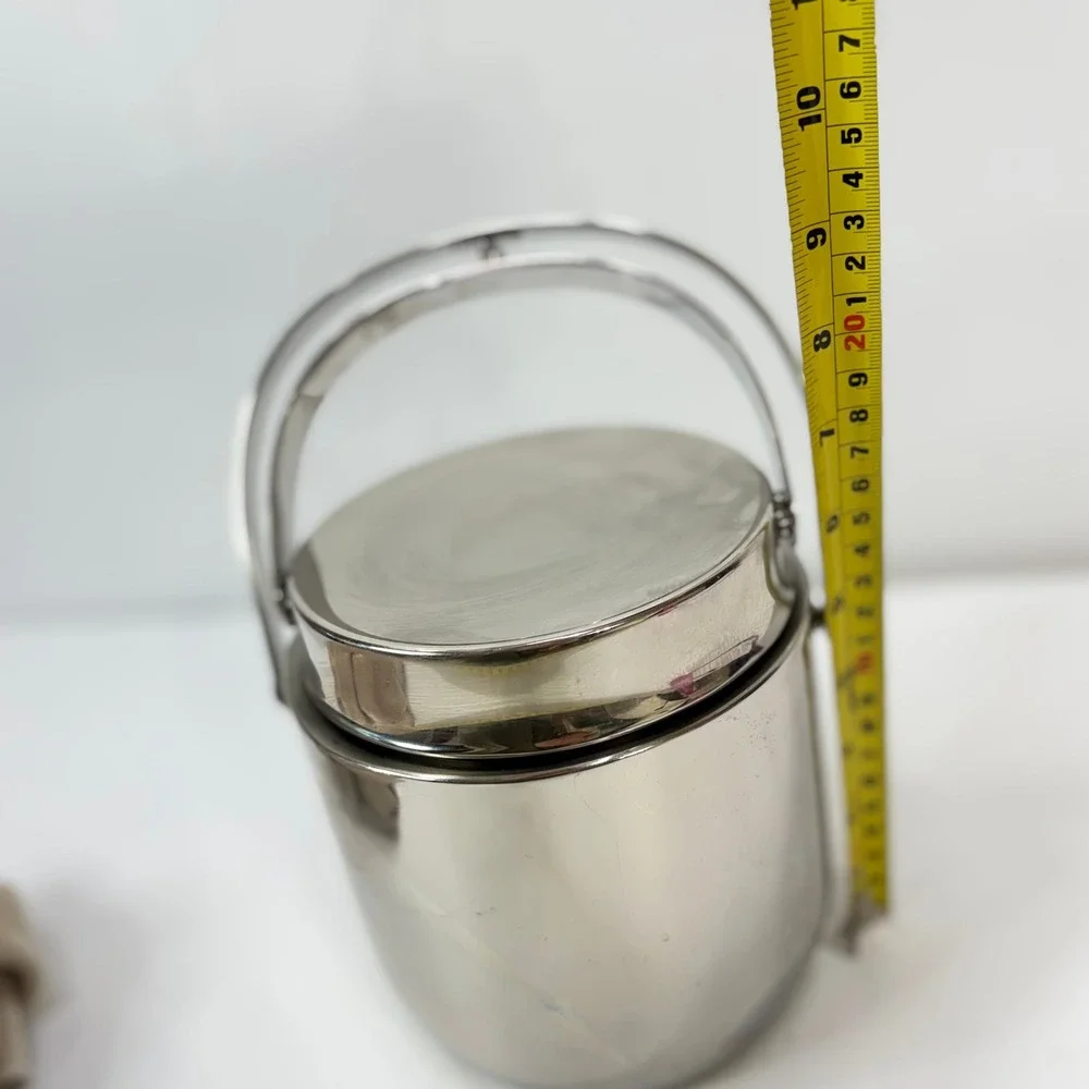 VTG Stainless Steel Insulated Ice Bucket with Lid Handle w/ Drainer Tray‎ Silver